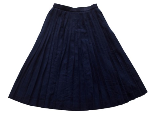 Vintage Skirt 80s Calf Length Dark Blue Pleated Retro 6 - 8