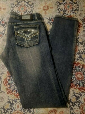 GARTY Women's Stretch Denim Blue Jeans Embellished Pockets Size 9/10 (30''x33'')