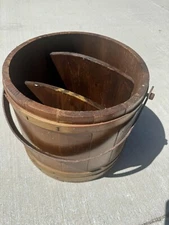 vintage primitive firkin wood sugar bucket With Dividers Farm Bucket Nice 