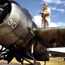 COLOR WW2 WWII Photo World War Two / US Navy F4 Wildcat Pilot 5534