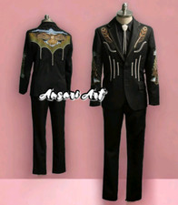 Men Black 2Pc bespoke cowboy Eagle floral Rinestone country western suit wedding