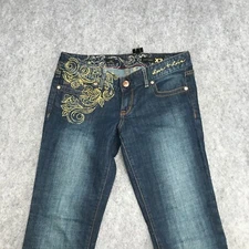 X2 Quality Denim Jeans Juniors Size 01 Zelda Skinny Low Rise w/ Gold Embroidery