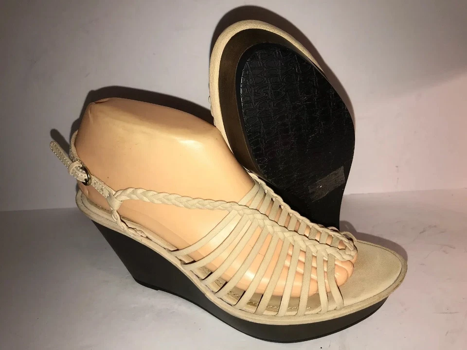 B MAKOWSKY 尺寸 8 TAN 皮革编织 SLINGBACK WEDGE HEEL 女士 PUMPS WS11-7-6 — 第 4/4 张图片