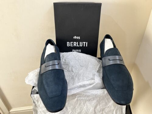 Berluti Lorenzo Rimini Navy Blake Loafers Shoes Size UK 12.5 EU 47 New RPP £1160 - Afbeelding 1 van 10