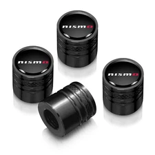 for Nissan NISMO in Black on Black Aluminum Cylinder-Style Tire Valve Stem Caps