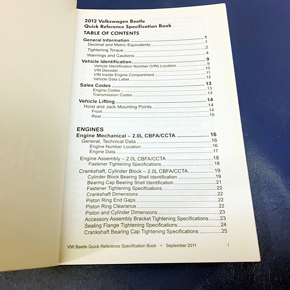 Vw Quick Guide 2012 Volkswagen Beetle Quick Reference Specification Book | eBay