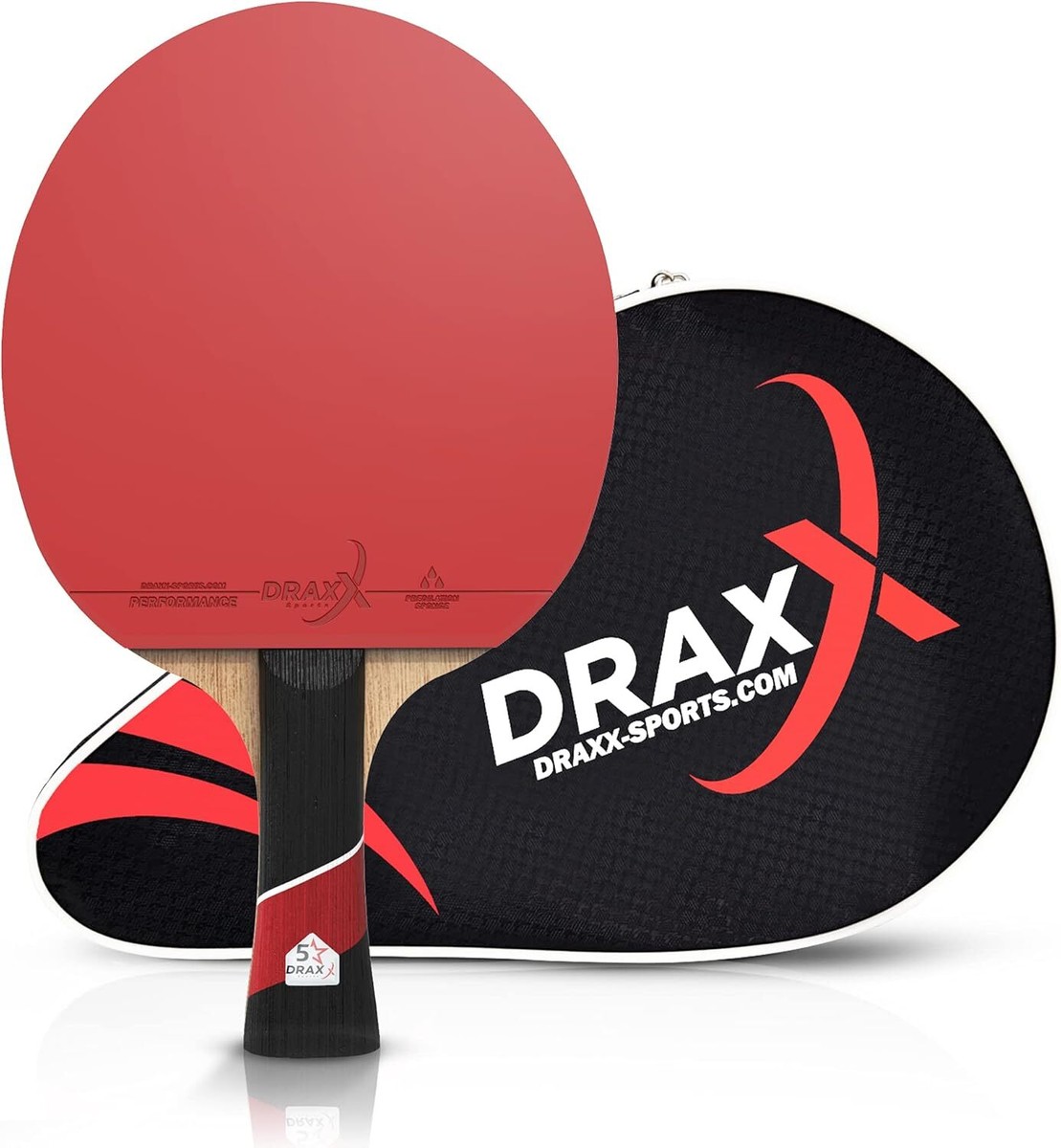 DRAXX Sports tafeltennisbatje met Pro Carbon Fiber - Racquet Ping Pong | advanced/professional speler | versterkte beschermhoes | voor PRO spelers | 5 sterren graad | training en competitie DRAXX Sports tafeltennisbatje met Pro Carbon Fiber - Racquet Ping Pong | advanced/professional speler | versterkte beschermhoes | voor PRO spelers | 5 sterren graad | training en competitie