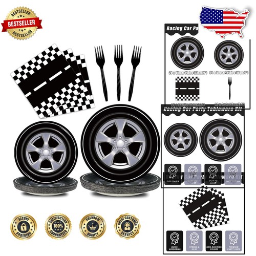 High-Quality Race Car Party Supplies - 96 Disposable Plates & Napkins