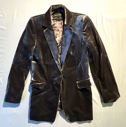 Massimo Dutti Womens Grey Velvet Blazer Single Button Notched Lapel Jacket Sz 2