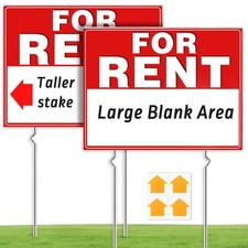 For Rent Sign with Metal Stakes, 17 x 13 Inch Double-Sided Corrugated Plastic...