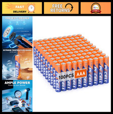 100 Pack AAA Alkaline Batteries, 1.5V LR03, Long Lasting, High Capacity for Remo