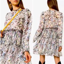 GANNI Floral Pleated Georgette Mini Dress "Egrite” Size 38 (US 8) Chiffon