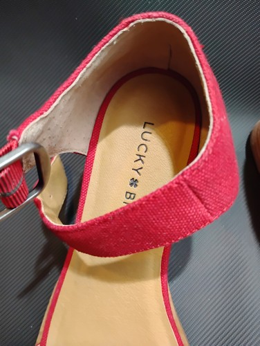Lucky Brand Mindra Red Canvas Espadrille Wedge Sandals Women's Sz 7M - Picture 6 of 7