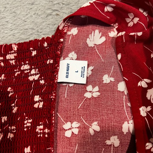Abito donna Old Navy aderente e svasato scollo a V lunghezza ginocchio taglia L rosso bianco floreale - Foto 8 di 11