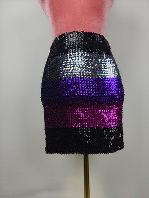 Rock Topshop Gr. 38 M (36/S) bunt mehrfarbig Pailletten Stretch Party Mini skirt