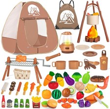80PCS Kids Camping Toys Set W/ Play Tent Campfire Toys,Toy BBQ Grill Set,Pretend
