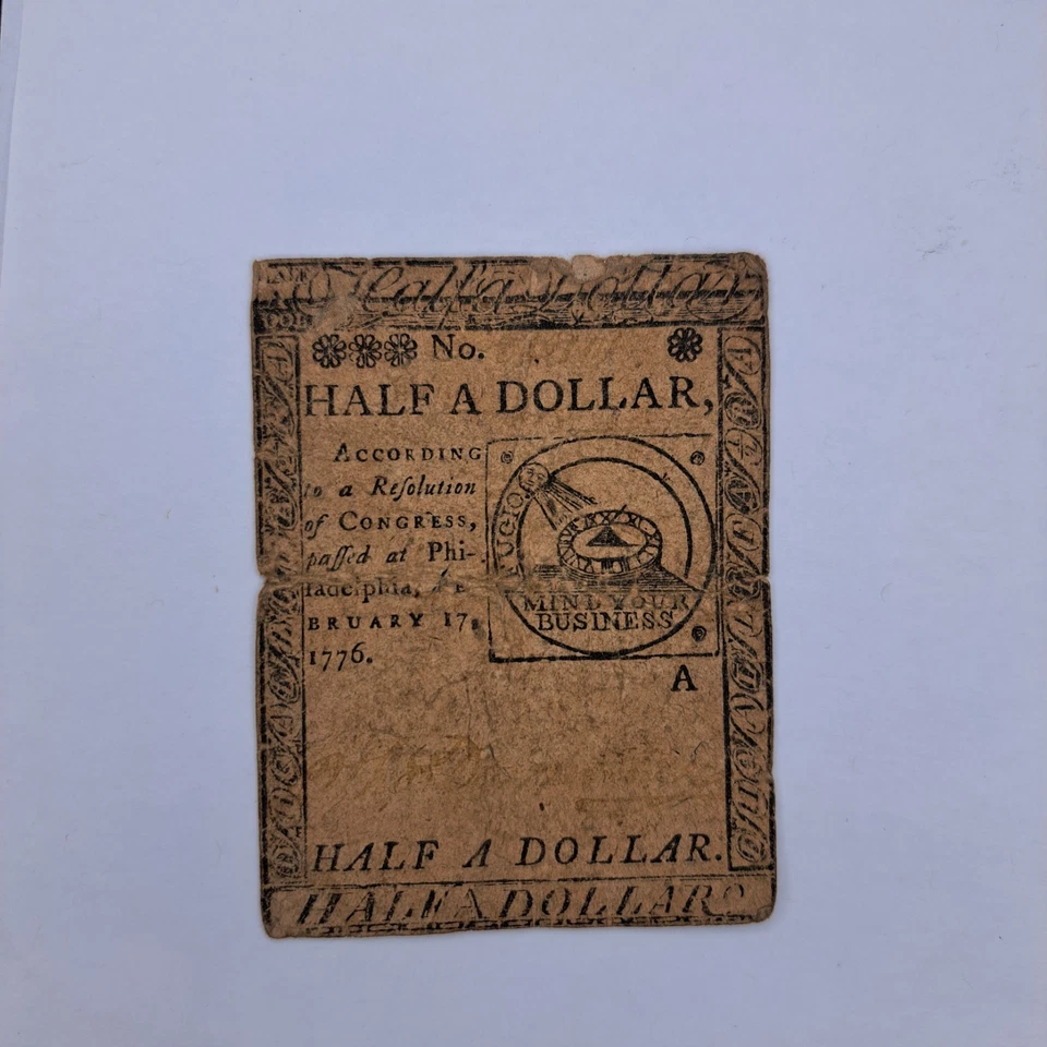 Billete colonial moneda continental 1776 17 de febrero billete de $1/2 Foto 3 de 4