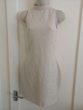 River Island Ivory Bodycon Knee Length Party Dress Size 10 Stretch Zip Summer G1