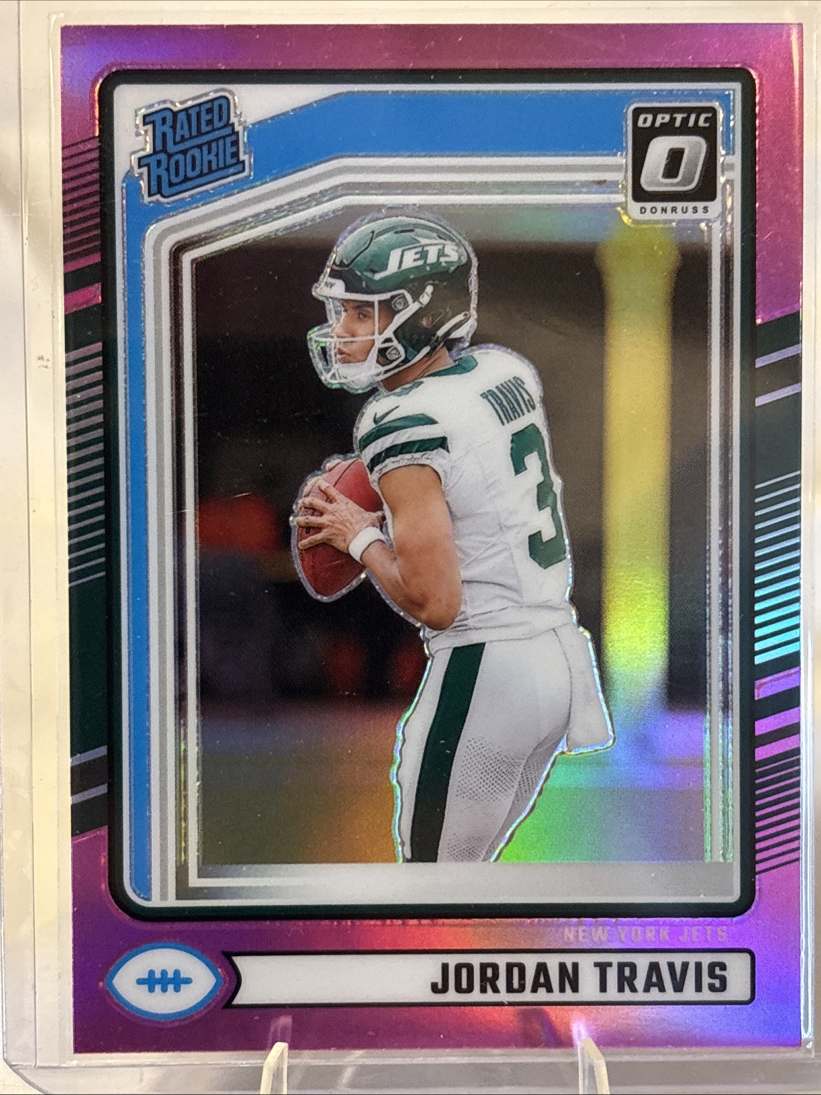 Jordan Travis 2024 Panini Donruss - #349 Rated Rookie Optic Preview Pink Prizm