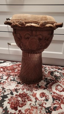 Hand Carved Wooden Djembe Drum Turtle Design 14  Tall 9  Head Rope Tuned