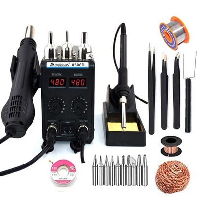 MYPOUOS 8586D 110V Solder Station, 2 in 1 LCD Dual Digital Display SMD Black 