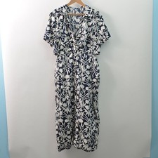 Old Navy Maxi Dress Womens XL Shirt Dress Button-Up Navy Blue Floral SS