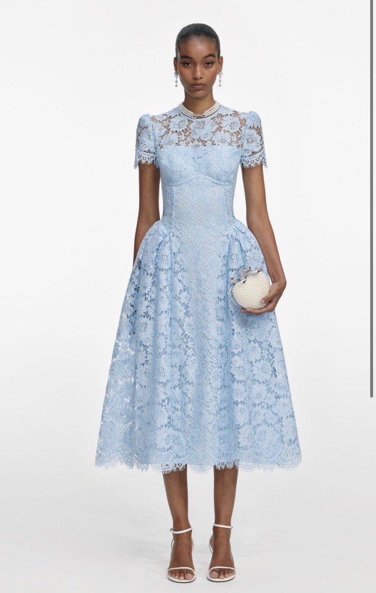 Self-Portrait Blue Fine Lace Midi Dress Size 8 UK