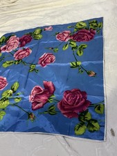 VTG 60s Blue Rose Floral Acetate Scarf Square 26 WPL13527 Cottagecore Japan Made