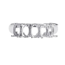 6x4mm Oval Semi Mount Ring 925 Sterling Silver Half Eternity Ring For Women