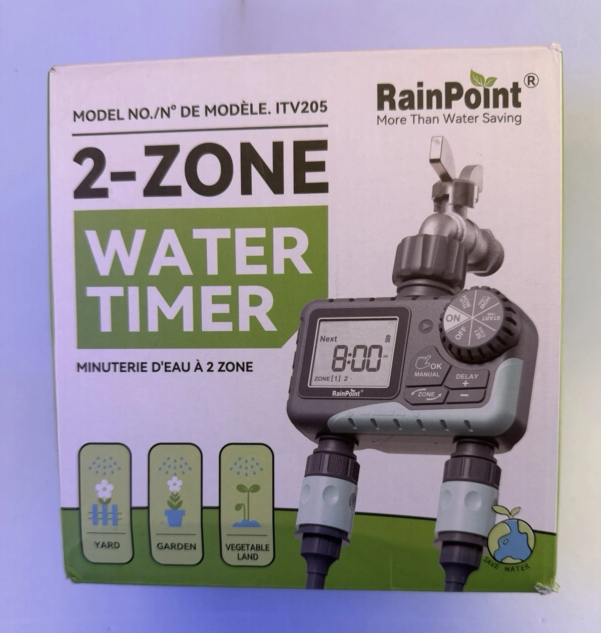 RainPoint 2-Zone Water Timer ITV205 Automatic Garden Hose Irrigation Controller