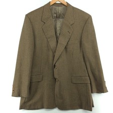 Hickey Freeman Mens Blazer 100 Camel Hair Brown Houndstooth 46R Sport Coat VTG