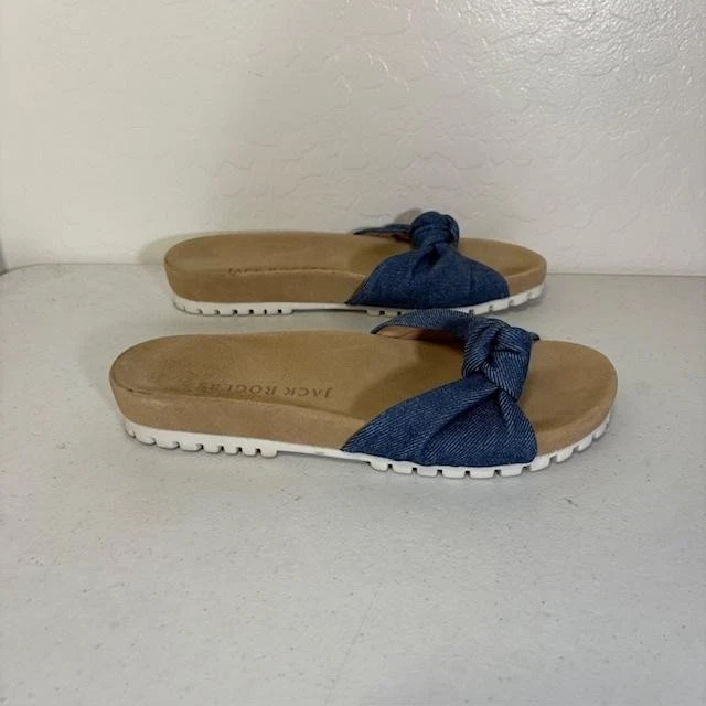 Jack Rogers Sandals Womens Size 9 Blue Denim Slide Knotted Bow Casual Shoes - Image 3 of 4