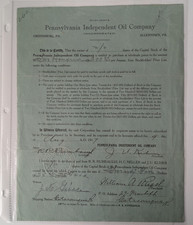 1917 Pennsylvania Independent Oil Company Stock Purchase Certificate PA