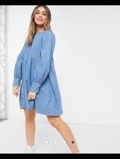 ASOS DESIGN soft denim puff sleeve smock dress in midwash (8)