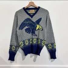 Vintage 40’s Novelty Animal Print Eagle Sweater Birdseye Ski Colors Small Rare