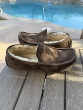 UGG Australia Ascot Mens Chocolate Brown Suede Sheepskin Slippers 5775 Size 7