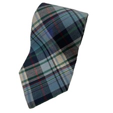 Lands’ End Plaid Necktie Blue Tartan Pattern 100% Cotton Made in USA 3.5”x57”