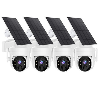 2/4PK WiFi Wireless Security Camera Syetem Solar Battery Power 3MP Pan/Tilt Cam