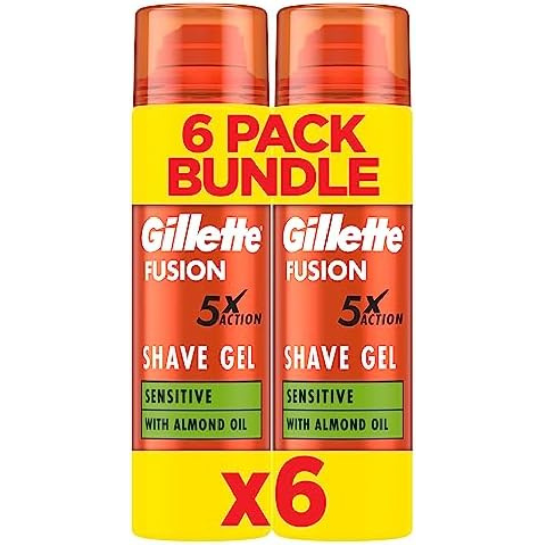 Gillette Fusion5 Ultra Sensitive Men's Shaving Gel, 6 x 200ml