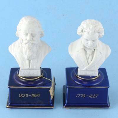 Pair Vintage Schmid Ceramic Composer Music Boxes Figurines Working