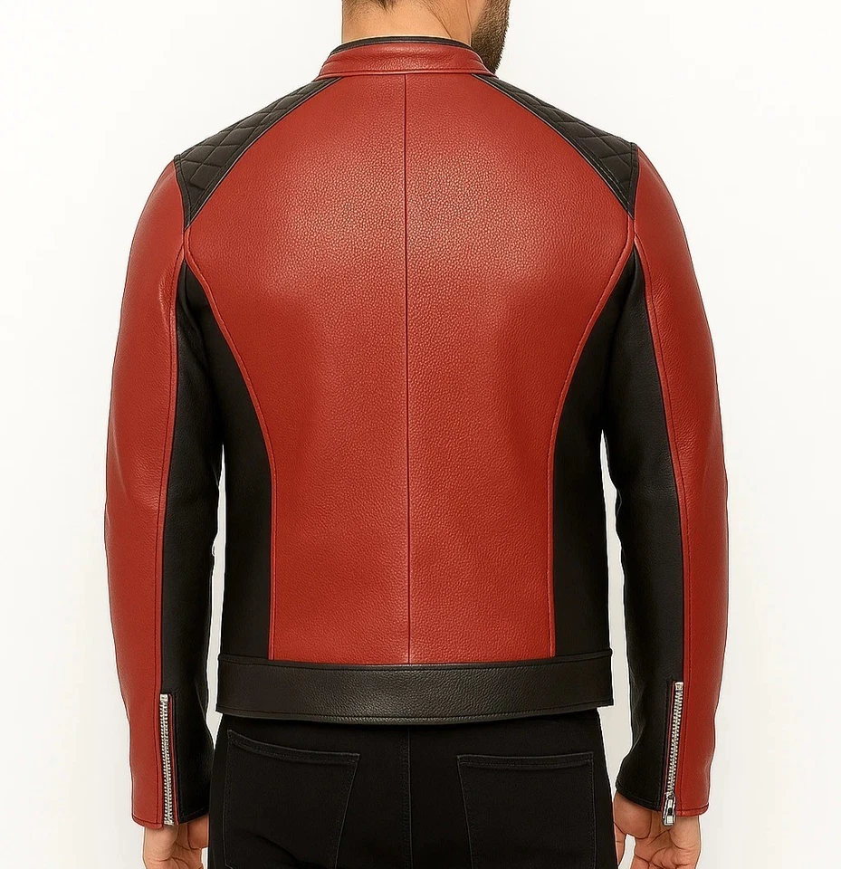 Men's Biker Leather Jacket – Moto Style Quilted Shoulder Zip-Up Motorcycle Coat - Image 2 of 4