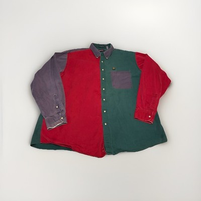 Vtg Gant Chelsea Twill Shirt Men's 2XLT Colorblock Red Green Purple PIC (A24)