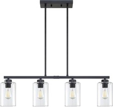 4-Light Kitchen Island Lighting, Black Farmhouse Chandelier Adjustable Height