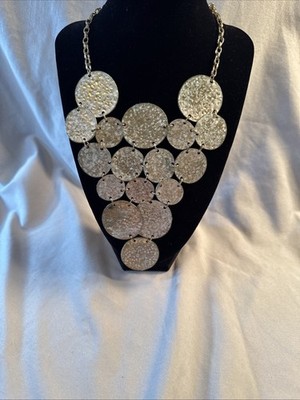 Express Brand Gold Tone Panel Artistic Hammered Metal Statement Necklace
