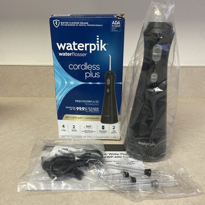 OPEN BOX Waterpik Waterflosser Cordless Plus, Ultra Quiet, 4 Tips, Black WP-462W
