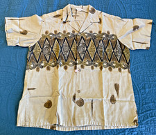 Vintage, Tropicana, Men's Hawaiian Shirt, Brown, Geometric Design, L