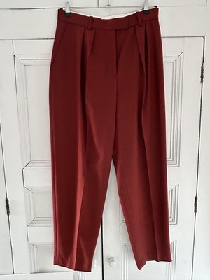 ARKET Burgundy Wool Blend Tailored Pleated Trousers UK 18 EU 44 Wide Leg BNWT