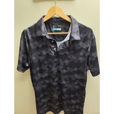PGA Tour Pro Series Mens Large Polo Shirt Grey Black Camo Athletic Fit Golf Tee
