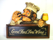 3D Chef Wall Hanging Sign Plaque good food fine wine Kitchen Restaurant Decor