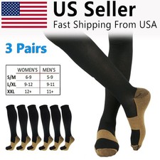 3 Pairs Copper Socks Compression 20-30mmHg Graduated Support Mens Womens S-XXL